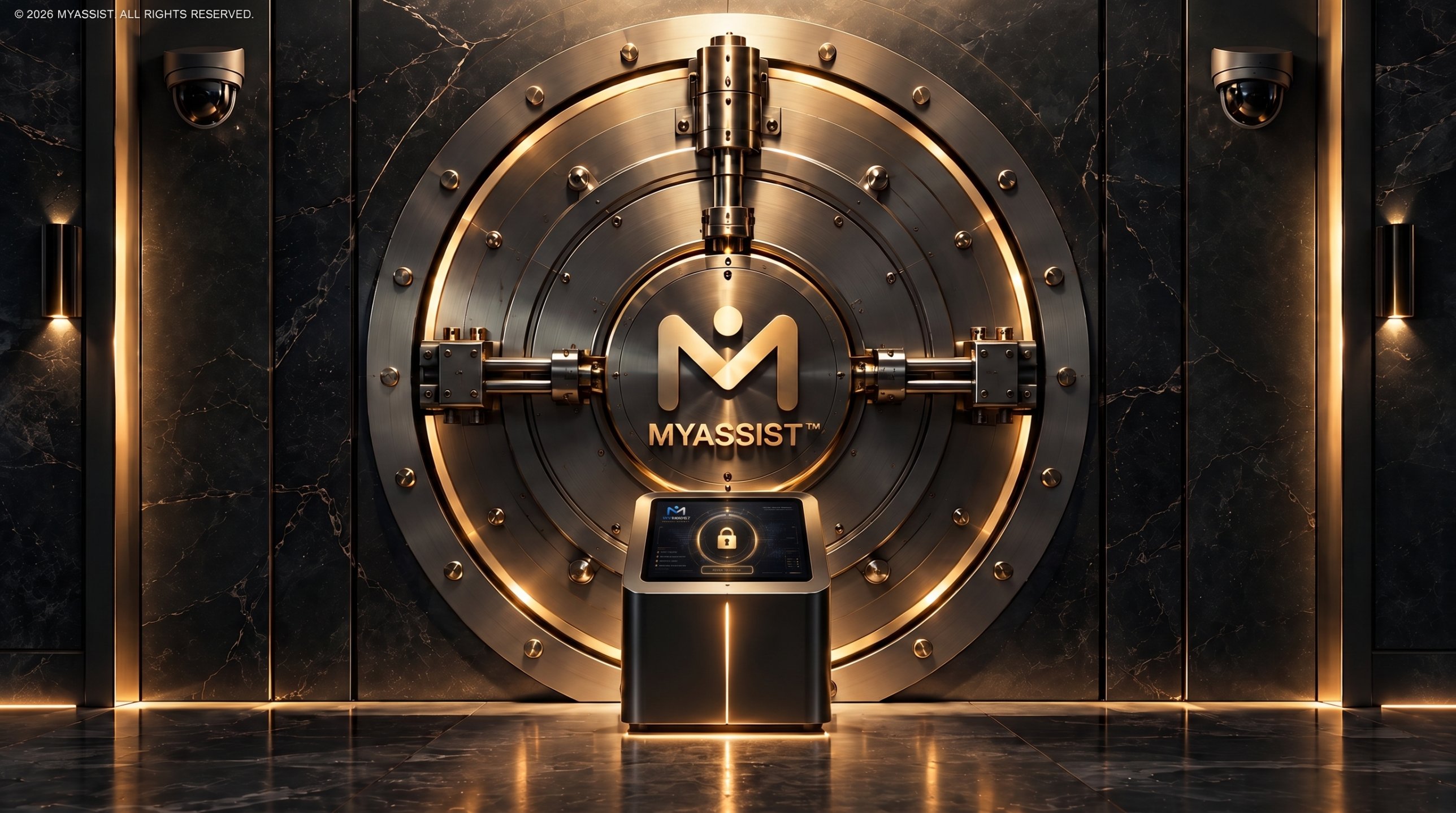 The MyAssist vault door with a login kiosk in front of it